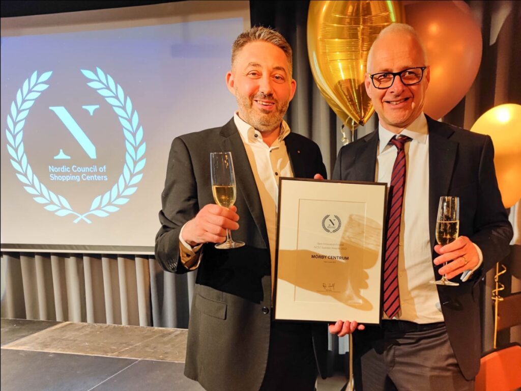 Peder och Sören med utmärkelse av Nordic Council of Shopping Centers för Best Inovation Finalist.