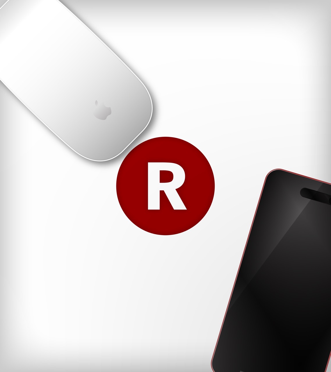 R-logotyp i röd cirkel med en vit bokstav R och en datormus och smartphone i bilden.